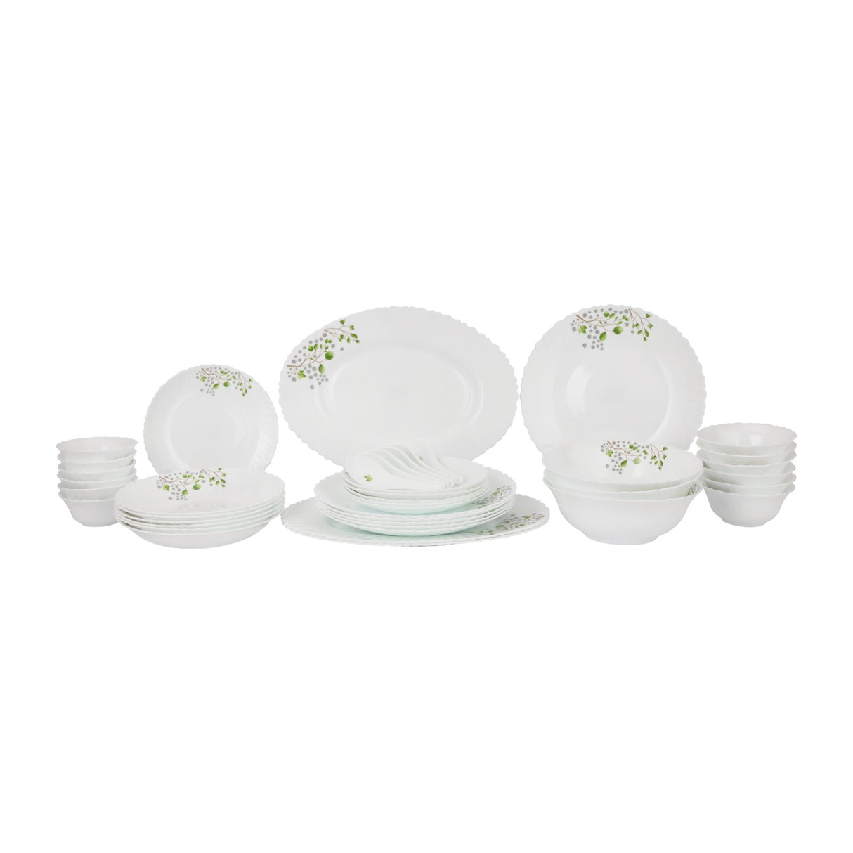 Royalford RF12881 Opalware Dinner Set 42 Pieces | Premium Lightweight Microwave & Dishwasher Safe Dinnerware Plates, Bowls & Spoons for Elegant Everyday Dining at Home