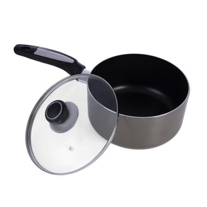 RoyalFord RF2961 18cm Non-Stick Aluminium Saucepan with Glass Lid |  Induction Compatible | Multipurpose Cooking Pan |Durable Non-Stick Interior | Easy to Clean