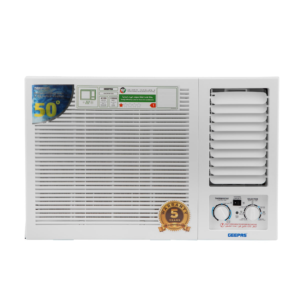 Geepas GACW18015SU Window Air Conditioner 18000 BTU | T3 Rotary Compressor & Turbo Cooling |360° 3D Air Delivery | Quiet Air Supply System |Efficient cooling performance