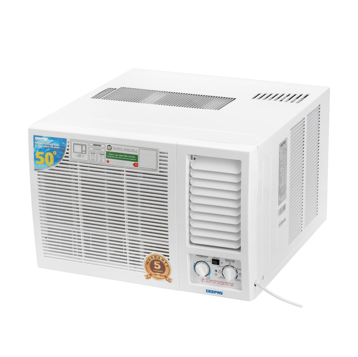 Geepas GACW18015SU Window Air Conditioner 18000 BTU | T3 Rotary Compressor & Turbo Cooling |360° 3D Air Delivery | Quiet Air Supply System |Efficient cooling performance