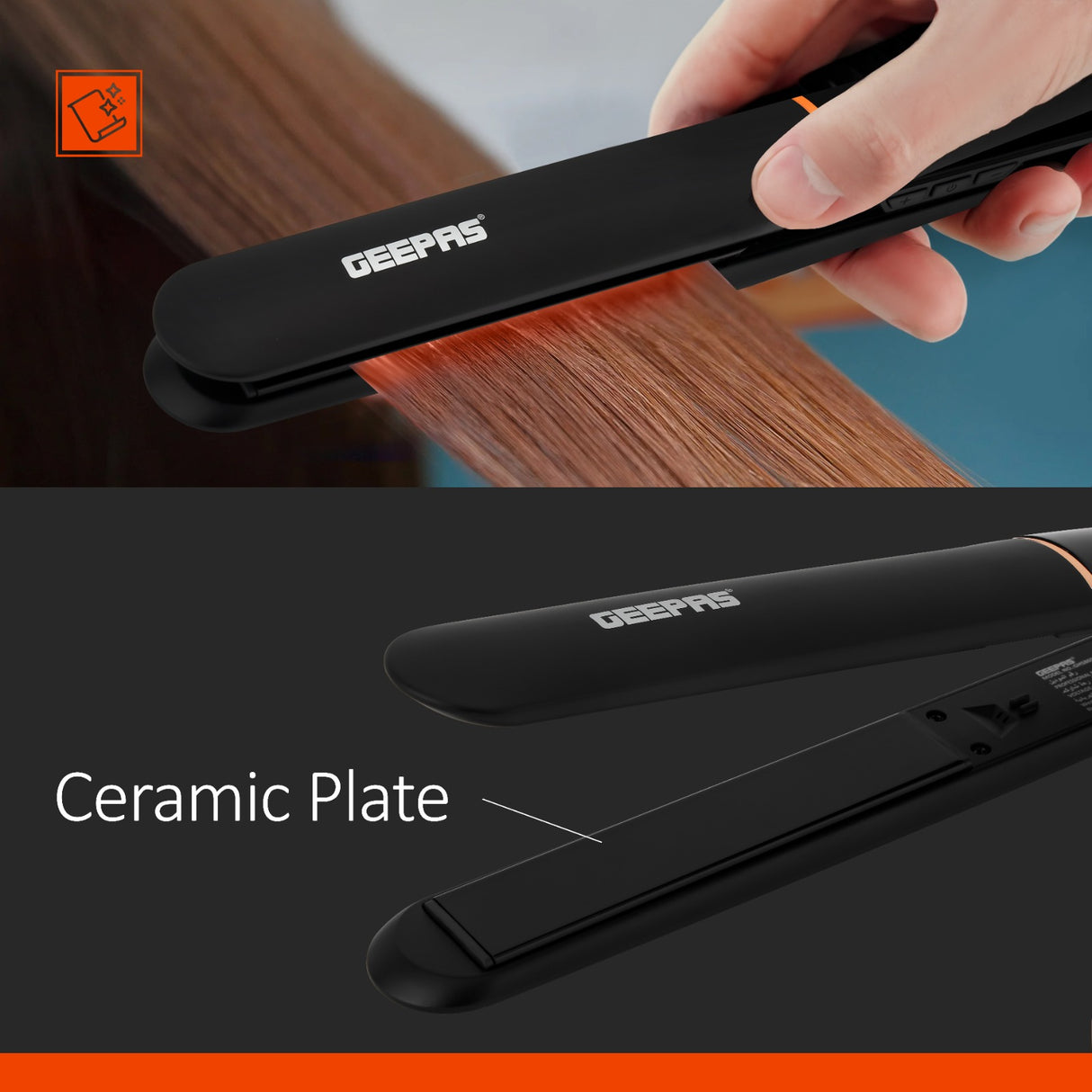 Geepas GHS86003 Professional Digital Hair Straightener | Ceramic Plate | 230°C | LED display | Adjustable temperature control | Slim, ergonomic design | Lockable handle