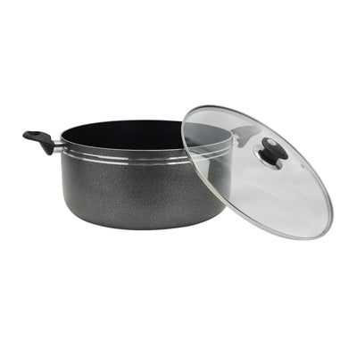 Royalford RF11203 36CM Aluminium Non-Stick Casserole with Glass Lid |Premium Press Aluminium Construction |3-Layer Non-Stick Coating |3.0mm Thick Body |Tempered Glass Lid