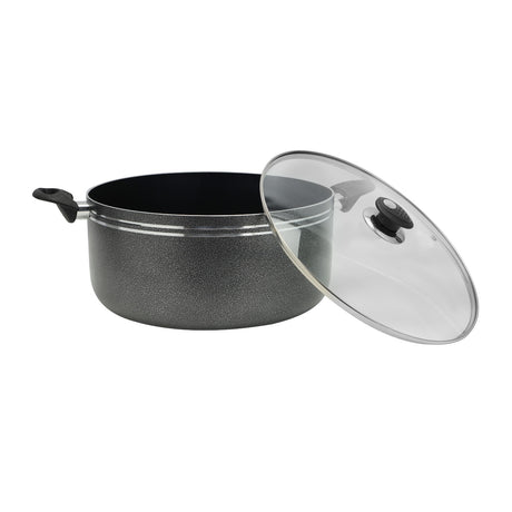 Royalford RF11203 36CM Aluminium Non-Stick Casserole with Glass Lid |Premium Press Aluminium Construction |3-Layer Non-Stick Coating |3.0mm Thick Body |Tempered Glass Lid
