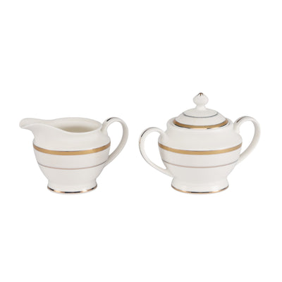Royalford RF11047 83-Piece Premium Bone China Dinner Set | Elegant Gold Rim Dinnerware Set | 100% Food-Grade Material | Chip-Resistant Construction | Dishwasher Safe