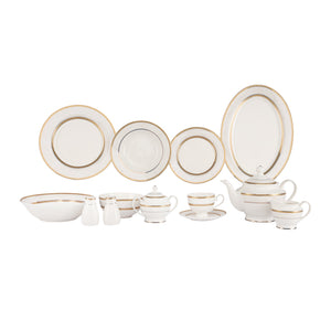 Royalford RF11047 83-Piece Premium Bone China Dinner Set | Elegant Gold Rim Dinnerware Set | 100% Food-Grade Material | Chip-Resistant Construction | Dishwasher Safe