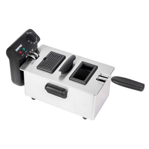 Geepas Deep Fryer- GDF36015N/ 3.0 L Capacity, Brushed Stainless Steel Housing/ Fully Immersible Heating Element, Adjustable Temperature/ 2 Years Warranty, Black & Silver