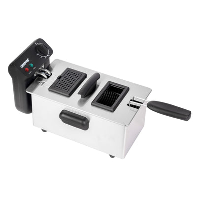 Geepas Deep Fryer- GDF36015N/ 3.0 L Capacity, Brushed Stainless Steel Housing/ Fully Immersible Heating Element, Adjustable Temperature/ 2 Years Warranty, Black & Silver