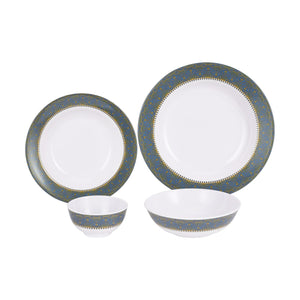 Royalford RF7437 Melamine Ware Dinner Set 20 Pcs | Elegant Blue & White Deep Plates & Bowls | Break Resistant, Dishwasher Safe Premium Tableware for Home & Dining Use