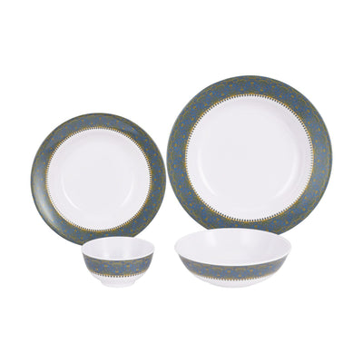 Royalford RF7437 Melamine Ware Dinner Set 20 Pcs | Elegant Blue & White Deep Plates & Bowls | Break Resistant, Dishwasher Safe Premium Tableware for Home & Dining Use