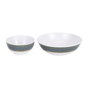 Royalford RF7437 Melamine Ware Dinner Set 20 Pcs | Elegant Blue & White Deep Plates & Bowls | Break Resistant, Dishwasher Safe Premium Tableware for Home & Dining Use