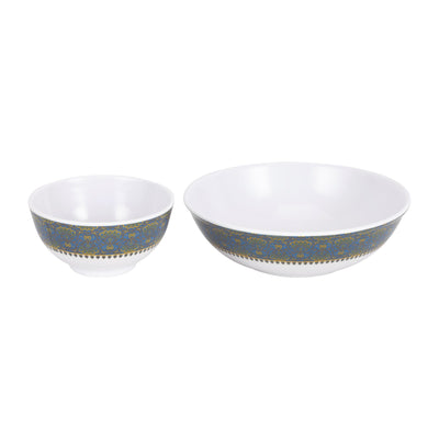 Royalford RF7437 Melamine Ware Dinner Set 20 Pcs | Elegant Blue & White Deep Plates & Bowls | Break Resistant, Dishwasher Safe Premium Tableware for Home & Dining Use
