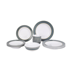 Royalford RF7437 Melamine Ware Dinner Set 20 Pcs | Elegant Blue & White Deep Plates & Bowls | Break Resistant, Dishwasher Safe Premium Tableware for Home & Dining Use