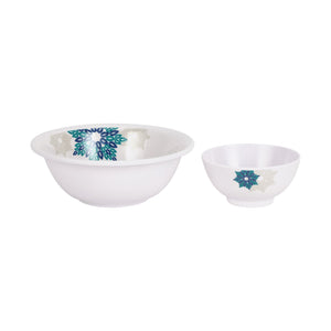 Royalford RF6720 Melamine Dinner Set 40 PCS | Stylish Blue Floral Pattern | Break & Stain Resistant Plates, Bowls, Spoons & Serving Ware | Complete Family Tableware Set