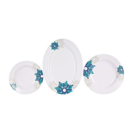 Royalford RF6720 Melamine Dinner Set 40 PCS | Stylish Blue Floral Pattern | Break & Stain Resistant Plates, Bowls, Spoons & Serving Ware | Complete Family Tableware Set