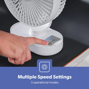 Geepas GF21157 8-Inch Rechargeable Fan with LED Night Light |Features 3-speed control |9-hour runtime |lithium battery |3 Blade Fan with Adjustable Head| portable design