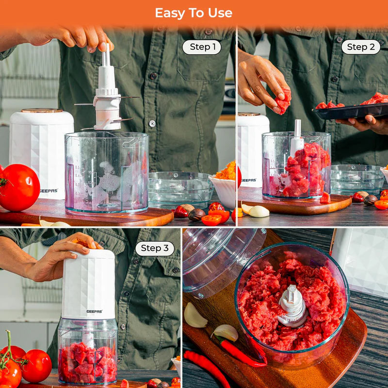 Geepas Multi Chopper GMC42012 | 500W| 0.5L Capacity Bowl |Stainless Steel Blades |Mincing Function| Coarse and Fine |Suitable for Vegetables, Fruits Etc/2 Year Warranty
