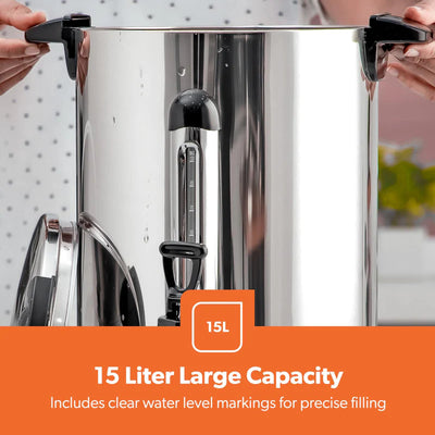 Geepas 15L Stainless Steel Water Boiler GK5219 | 1650W High Performance Electric Hot Water Dispenser| Durable Build| Safe to Use| Ideal for Home & Office|2 Years Warranty