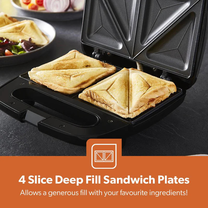 Geepas 2-Slice Sandwich Maker | 700W Powerful Sandwich Toaster with Non-Stick Plates| Cool-Touch Handle| Indicator Lights| Easy Cleaning| Compact Design| 2 Years Warranty
