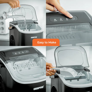 Geepas Portable Automatic Ice Maker GIM63053UK | 12kg/Day Production Capacity| 1.2L Water Tank| 600g Ice Storage| Makes 9 Ice Bullets in 7 Minutes| 2 Years Warranty