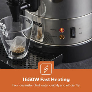 Geepas 10L Stainless Steel Water Boiler GK6155 | High Efficiency 1650W Electric Hot Water Dispenser| Durable Construction | Safe for Daily Use | 2 Years Warranty