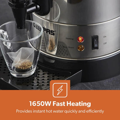 Geepas 10L Stainless Steel Water Boiler GK6155 | High Efficiency 1650W Electric Hot Water Dispenser| Durable Construction | Safe for Daily Use | 2 Years Warranty