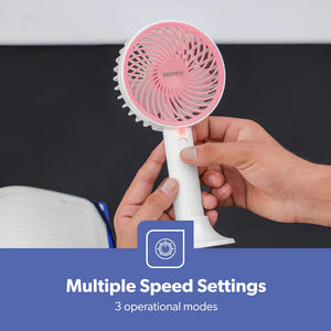 Geepas GF21206 4-Inch Rechargeable Handy Fan | Portable Personal Fan with Powerful Motor| 3 Speed Settings| USB Charging| Long Battery Life| Lightweight| 2 Years Warranty