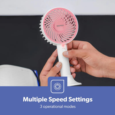Geepas GF21206 4-Inch Rechargeable Handy Fan | Portable Personal Fan with Powerful Motor| 3 Speed Settings| USB Charging| Long Battery Life| Lightweight| 2 Years Warranty