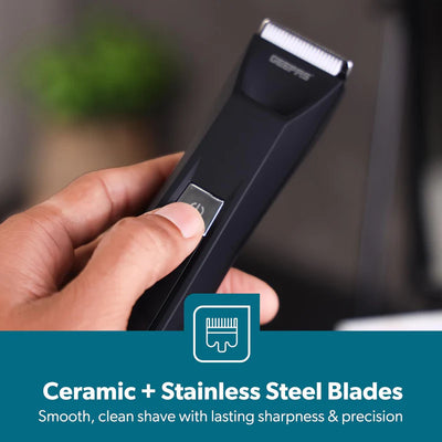 Geepas GTR57519UK Waterproof Body Trimmer with LED Display | IPX5 Protection | Ceramic & Stainless Steel Blades | 2-Speed Control |  LED Light for Full Body Grooming