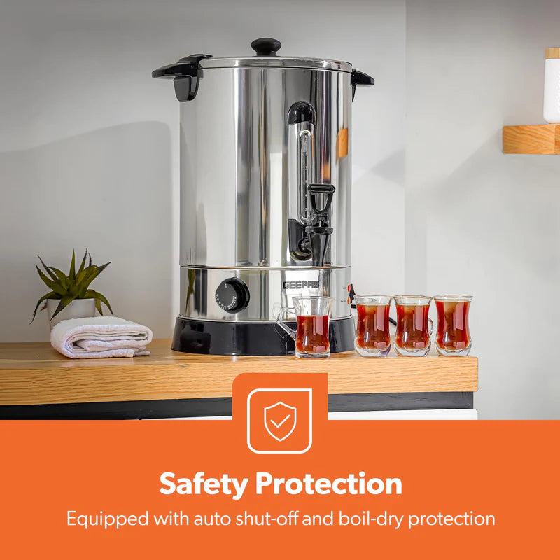 Geepas 15L Stainless Steel Water Boiler GK5219 | 1650W High Performance Electric Hot Water Dispenser| Durable Build| Safe to Use| Ideal for Home & Office|2 Years Warranty