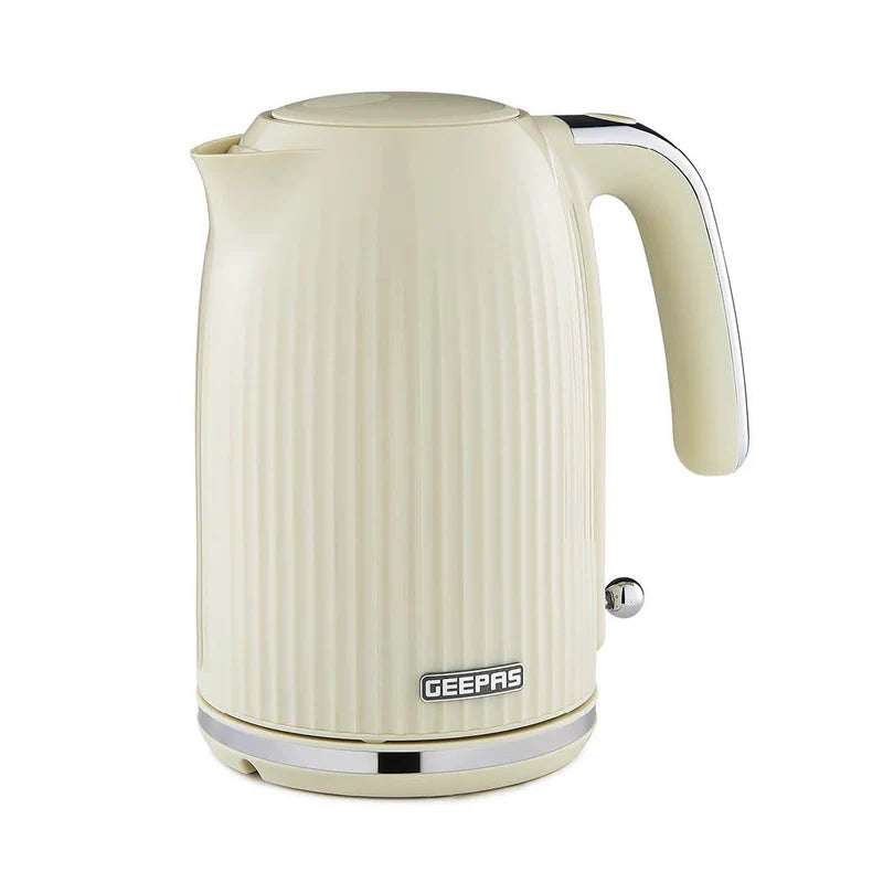 Geepas 1.7L Fluted Jug Kettle GK38068UK-CR | 360° Rotation, Boil-Dry Protection, Auto Cut-Off | For Water, Milk, Tea | Removable Filter | Cream, 2-Year Warranty