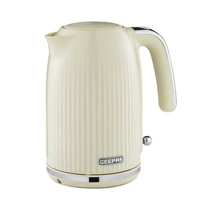 Geepas 1.7L Fluted Jug Kettle GK38068UK-CR | 360° Rotation, Boil-Dry Protection, Auto Cut-Off | For Water, Milk, Tea | Removable Filter | Cream, 2-Year Warranty