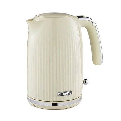 Geepas 1.7L Fluted Jug Kettle GK38068UK-CR | 360° Rotation, Boil-Dry Protection, Auto Cut-Off | For Water, Milk, Tea | Removable Filter | Cream, 2-Year Warranty
