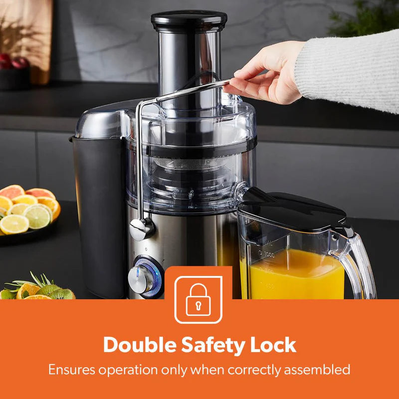 Geepas GJE46011 Powerful Juice Extractor | 1.2L Large Capacity Juicer | 800W | Stainless Steel Body| 2 Speed Control| Safety Locking Arm| Easy to Clean| 2 Year Warranty