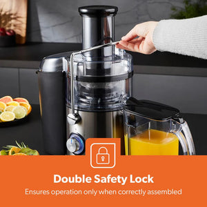 Geepas GJE46011 Powerful Juice Extractor | 1.2L Large Capacity Juicer | 800W | Stainless Steel Body| 2 Speed Control| Safety Locking Arm| Easy to Clean| 2 Year Warranty