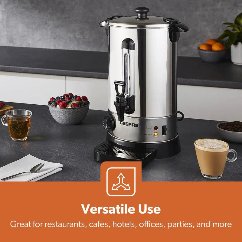 Geepas 10L Stainless Steel Water Boiler GK6155 | High Efficiency 1650W Electric Hot Water Dispenser| Durable Construction | Safe for Daily Use | 2 Years Warranty