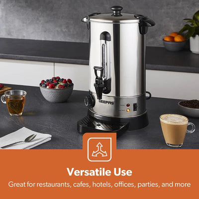 Geepas 10L Stainless Steel Water Boiler GK6155 | High Efficiency 1650W Electric Hot Water Dispenser| Durable Construction | Safe for Daily Use | 2 Years Warranty