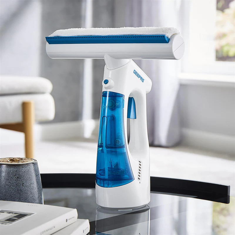 Geepas GWC63065UK Cordless Window Vacuum Cleaner | 3-in-1 Spray, Wipe & Suction| 140ml Water Tank| 3.7V 1500mAh Li-ion Battery| 35-Minute Run Time | 2 Years Warranty