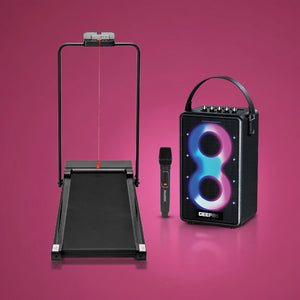Geepas Fitness & Entertainment Combo | GFT90007 Treadmill with Remote + GMS11202 70W Bluetooth Speaker with UHF Mic | Silent Workout, Music Playback & LED Party Lights