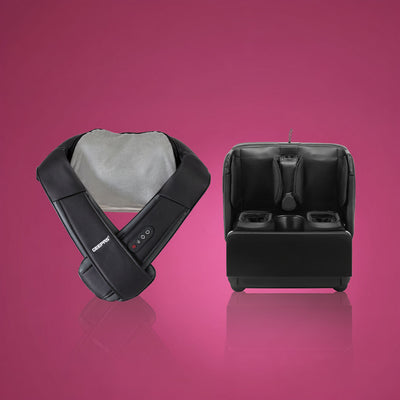 Geepas Ultimate Upper & Lower Body Relief Combo | Cordless Neck & Shoulder Massager GM86106 + Foot & Leg Massager GM86105 with Shiatsu, Air Compression & Auto Timer