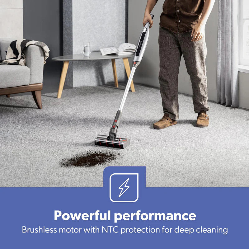 Geepas GVC19062UK Cordless 2-in-1 Stick & Handheld Vacuum Cleaner |HEPA Filter |Double Roller Brush | LED Display |Powerful Brushless Motor| Cordless & Lightweight Design