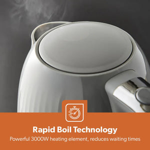 Geepas 1.7L Fluted Grey Jug Kettle GK38068UK-GR | 3000W Rapid Boil | 360° Cordless Base | Auto Shut-Off & Boil-Dry Protection | Elegant Design | 2 Years Warranty