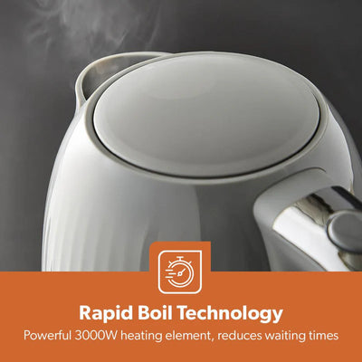Geepas 1.7L Fluted Grey Jug Kettle GK38068UK-GR | 3000W Rapid Boil | 360° Cordless Base | Auto Shut-Off & Boil-Dry Protection | Elegant Design | 2 Years Warranty
