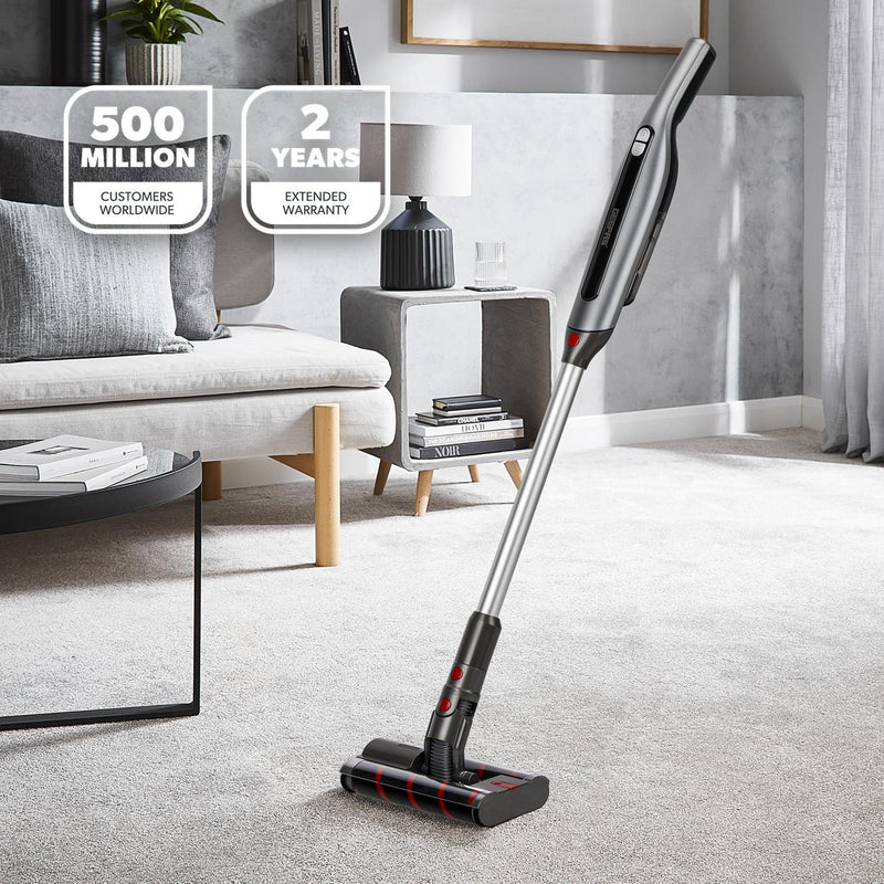 Geepas GVC19062UK Cordless 2-in-1 Stick & Handheld Vacuum Cleaner |HEPA Filter |Double Roller Brush | LED Display |Powerful Brushless Motor| Cordless & Lightweight Design