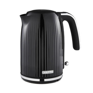 Geepas 1.7L Fluted Black Jug Kettle GK38068UK-BK |  3000W Rapid Boil | 360° Cordless Base | Auto Shut-Off & Boil-Dry Protection | Elegant Design | 2 Years Warranty