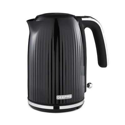 Geepas 1.7L Fluted Black Jug Kettle GK38068UK-BK |  3000W Rapid Boil | 360° Cordless Base | Auto Shut-Off & Boil-Dry Protection | Elegant Design | 2 Years Warranty
