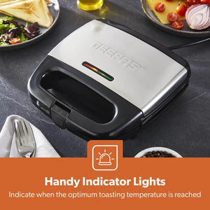 Geepas 2-Slice Sandwich Maker | 700W Powerful Sandwich Toaster with Non-Stick Plates| Cool-Touch Handle| Indicator Lights| Easy Cleaning| Compact Design| 2 Years Warranty