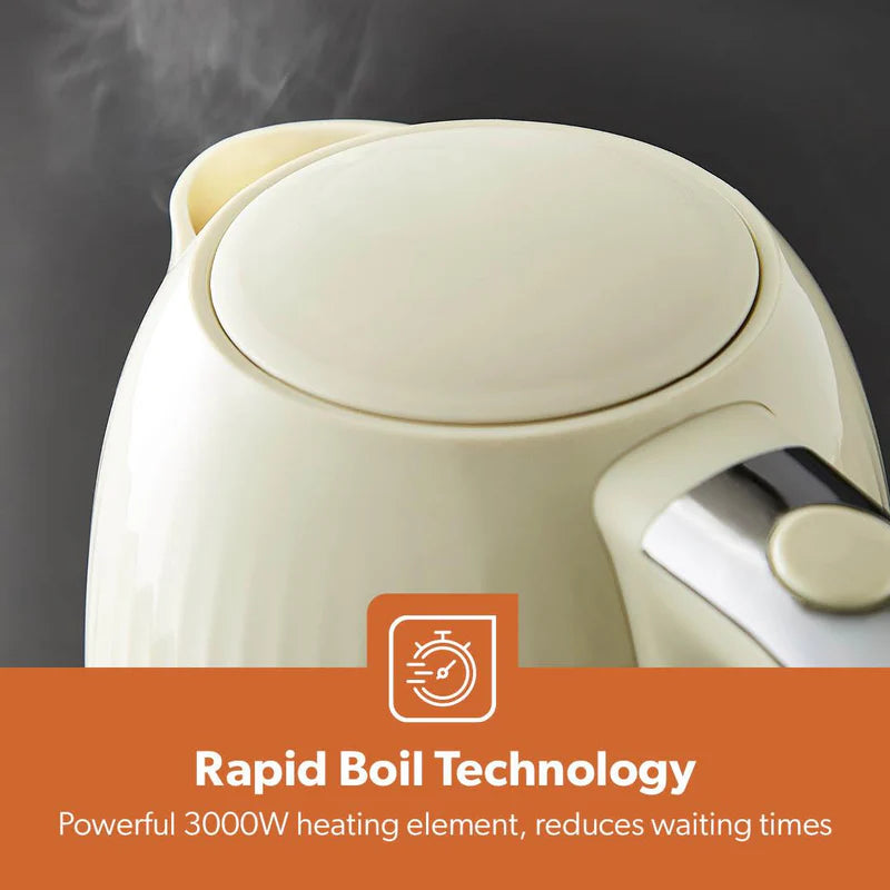 Geepas 1.7L Fluted Jug Kettle GK38068UK-CR | 360° Rotation, Boil-Dry Protection, Auto Cut-Off | For Water, Milk, Tea | Removable Filter | Cream, 2-Year Warranty