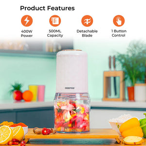 Geepas Multi Chopper GMC42012 | 500W| 0.5L Capacity Bowl |Stainless Steel Blades |Mincing Function| Coarse and Fine |Suitable for Vegetables, Fruits Etc/2 Year Warranty