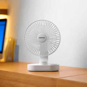 Geepas GF21157 8-Inch Rechargeable Fan with LED Night Light |Features 3-speed control |9-hour runtime |lithium battery |3 Blade Fan with Adjustable Head| portable design