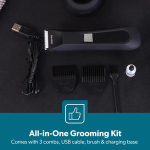 Geepas GTR57519UK Waterproof Body Trimmer with LED Display | IPX5 Protection | Ceramic & Stainless Steel Blades | 2-Speed Control |  LED Light for Full Body Grooming